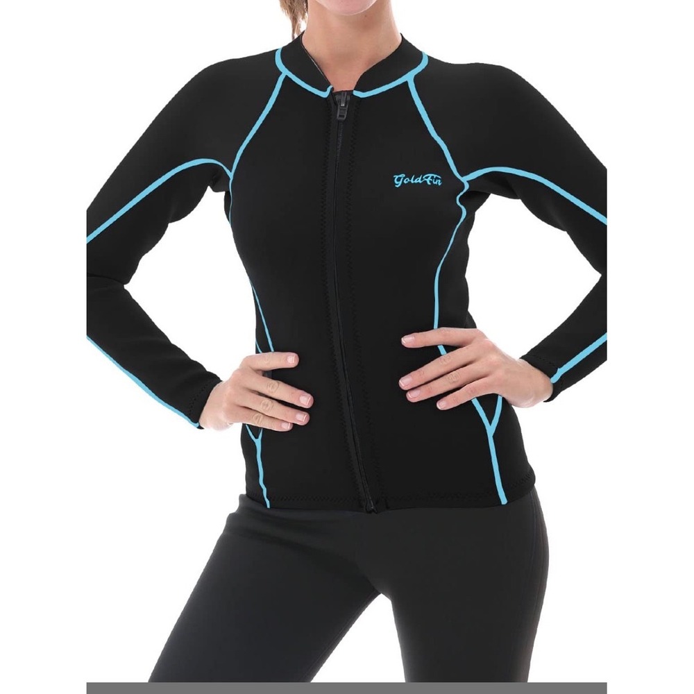 GoldFin Wetsuit Top Womens Large Black Excellent Zip Front Neoprene Jacket